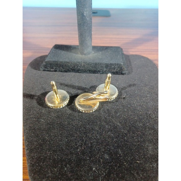 Vintage Cameo Trojan War Cufflinks & Tie clip Blue and White Horses - Picture 11 of 12